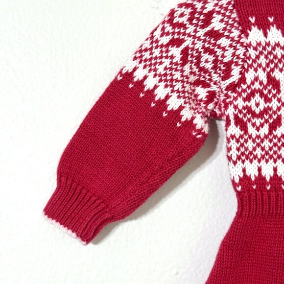 Vtg Ralph Lauren Baby Cotton Fair Isle Sweater Dress Hooded Holiday Christmas - Picture 4 of 12